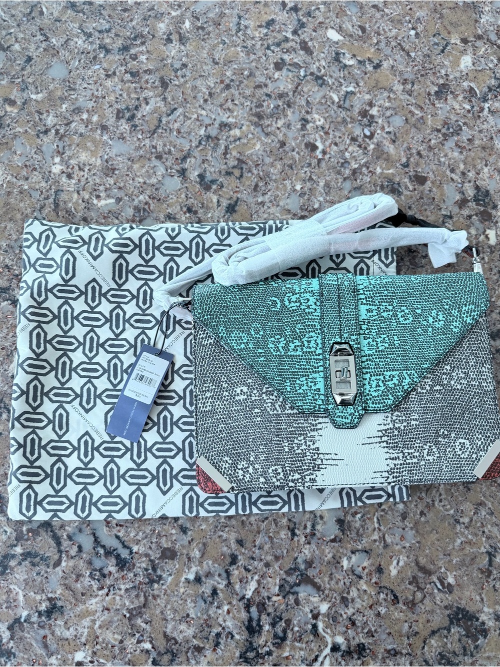 Sequin Envelope Crossbody Bag in Teal and White